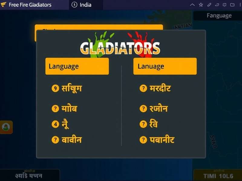 Free Fire Gladiators - Multiple Indian Language Support Free Fire Gladiators language selection screen showing Indian languages