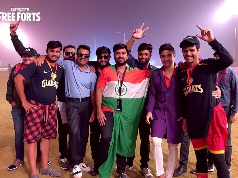 Free Fire Gladiators - Indian Squad Celebrating Victory Free Fire Gladiators squad of Indian players celebrating a win
